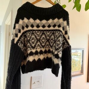 Free People Cozy Black and Cream Patterned Women's Sweater